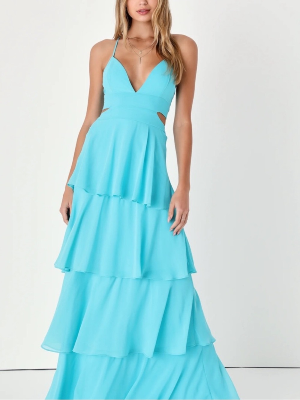New Lulus Aqua Tiered Maxi Dress with Spaghetti Straps Sz Medium